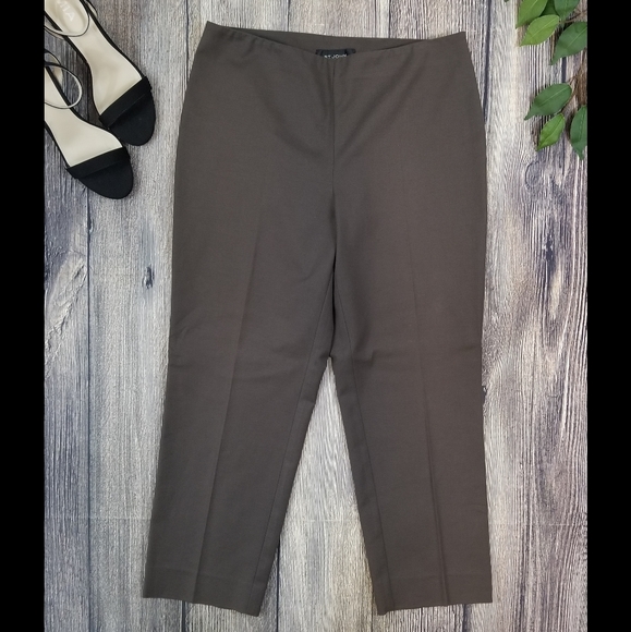 St. John Brown Side Zip Cropped Designer Pants